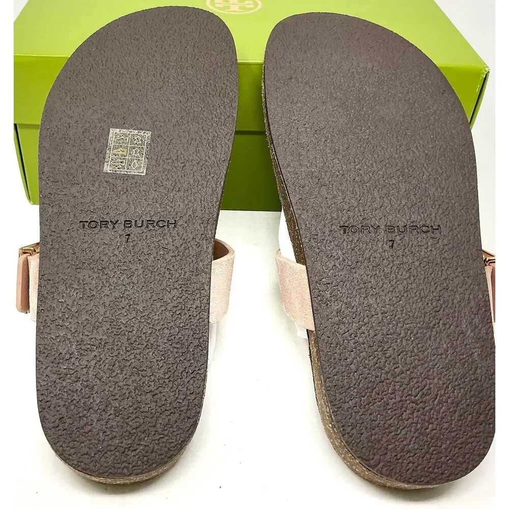 🆕Tory Burch Mellow T-Strap Suede Thong Cork Malva Pink Sandals NIB